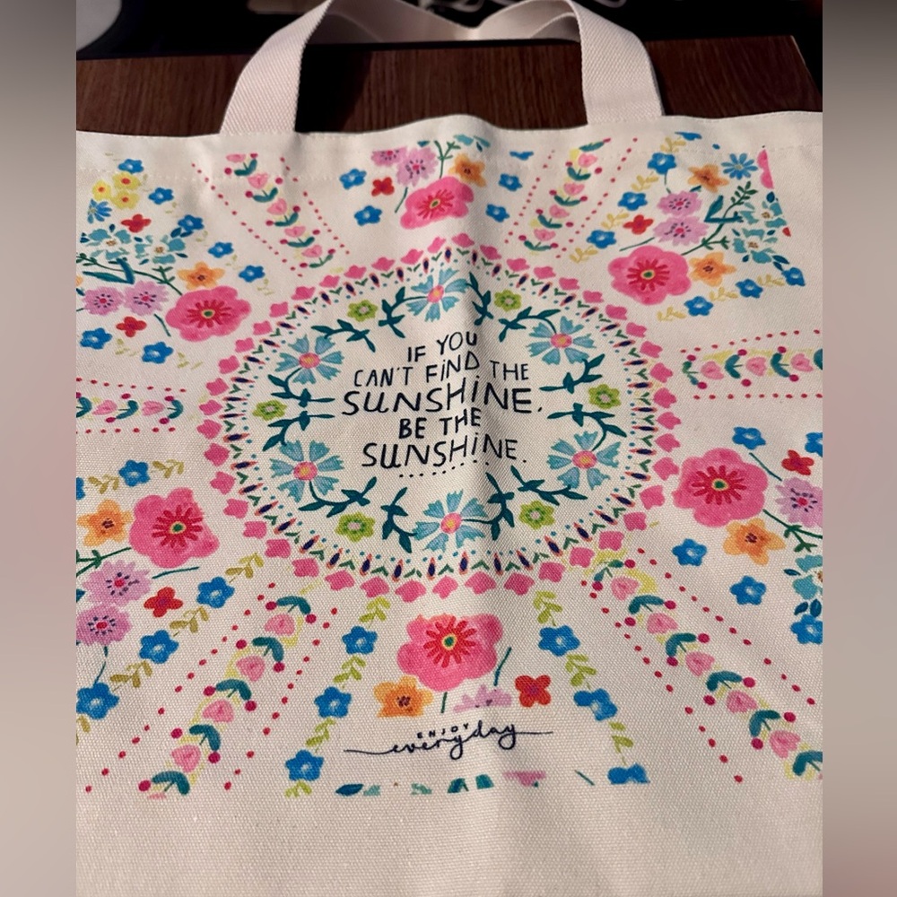 Bright and floral inspirational canvas tote!
